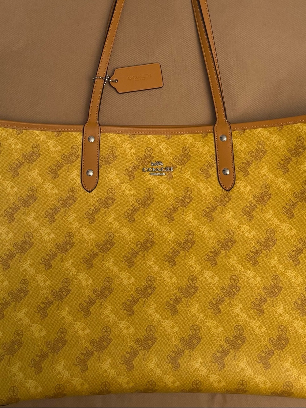Coach Yellow Canvas Tote with Tan Leather Trim
